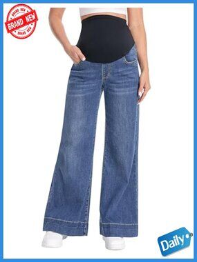 Wide Leg Maternity Jeans Plus Size Over Belly Flare Denim
